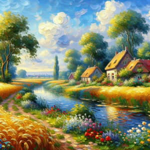 Impressionist Oil Painting of Tranquil Rural Scene