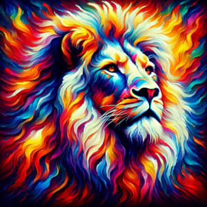 Vibrant Psychedelic Lion Art - Bold Brushstrokes & Contrasting Colors