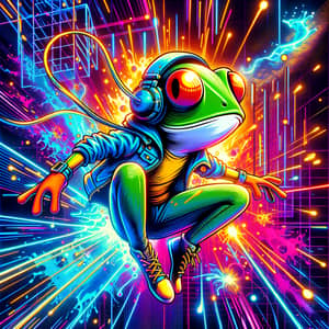 Cyberpunk Frog in Neon Virtual Reality | Digital Pop Art