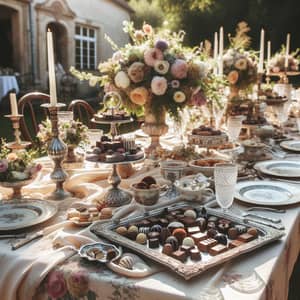 Elegant Outdoor Feast with Decadent Chocolates and Sweets