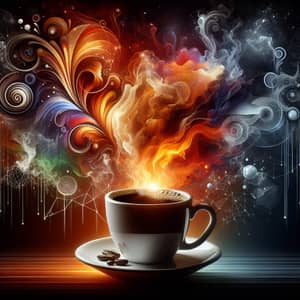 Vivid Caffeine Energy: Bold Cup of Coffee with Energetic Steam