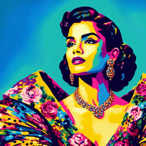 Vibrant Pop Art Portrait of Iconic Woman in Glamorous Gown