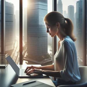 Female Consultant Typing on Laptop in Modern Office Setting