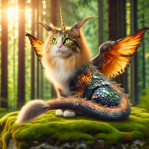 Unique Creature with Shimmering Scales, Bird Wings, and Lion Tail
