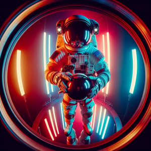 Fearless Astronaut in Vibrant Neon Space Scene