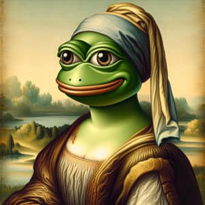 Female Green Frog Character Inspired by Renaissance Art
