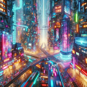Futuristic Metaverse Cityscape: Vibrant Neon Lights & Cyberpunk Aesthetics