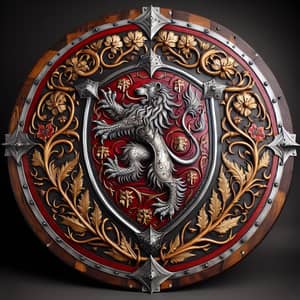 Intricately Designed Medieval Shield with Symbolic Heraldic Details