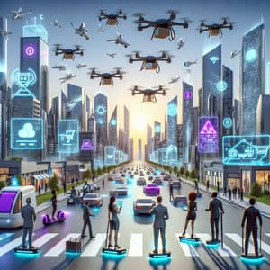 Futuristic City: Technology, Drones, Holograms, and Diversity