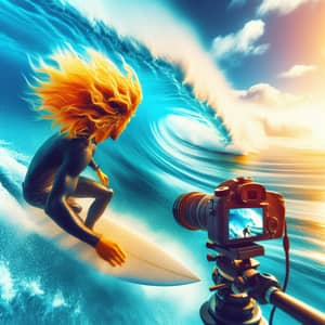 Adrenaline-Fueled Surfer Riding Massive Ocean Wave