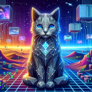 Futuristic Web3-inspired Cat in Vibrant Metaverse