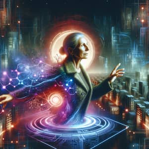 Futuristic Cyberpunk Digital Painting of Confidence: Metaverse Mom