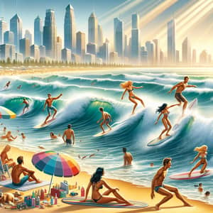 Surfers Paradise: Dazzling Scene of Surfers Riding Waves