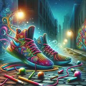 Vibrant Street Art with Artistic Athletic Shoes | Urban Scene