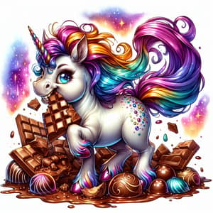Whimsical Chocolate-Loving Unicorn with Sharp Fangs