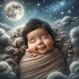 Adorable Baby Sleeping under Moonlit Sky