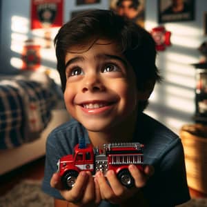 Young Hispanic Boy Dreaming of Becoming a Firefighter