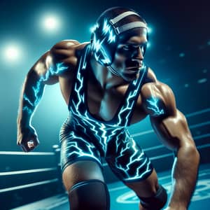 Dynamic Hispanic Wrestler with Electric-Themed Design Elements