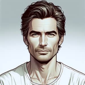 Realistic 35-40 Year Old Handsome Man Drawing in White T-Shirt