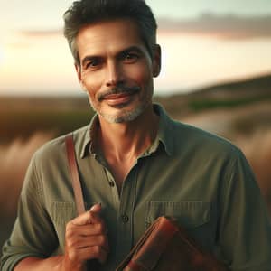 Middle-Aged Hispanic Man Portrait with Wisdom and Joy