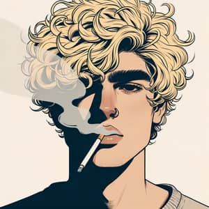 Blonde Man Smoking with Curly Eyebrows
