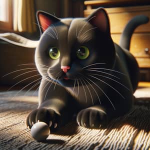 Black Domestic Short-Haired Cat - Playful & Cozy Home Scene