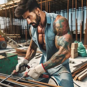 Muscular Mixed Martial Artist Working at Construction Site