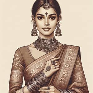 Traditional Indian Saree: Elegant South Asian Woman in Saree & Jewelry