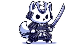 Cute White Humanoid Wolf Samurai Warrior Art