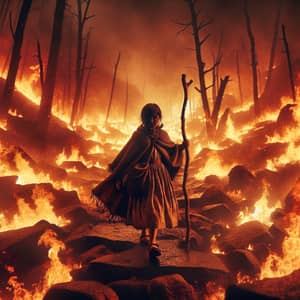 Brave Hispanic Girl Journeying Through Fiery Inferno