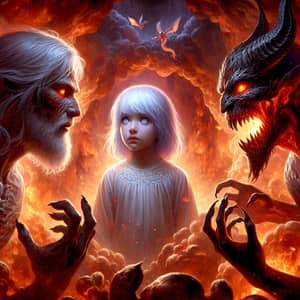 Demonic Battle in Fiery Landscape for a Girl - Symbolic Hell Scene