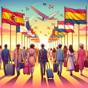 European Culture Migration Illustration - Flags, Unity, Diversity