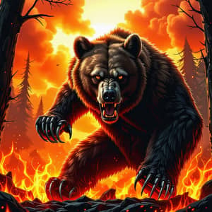 Fantasy Creature in Ablaze Forest | Fierce Bear Design