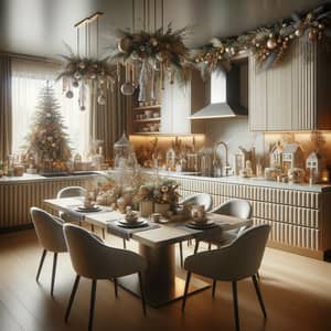 Lavish Contemporary Kitchen with Elegant Christmas Decorations
