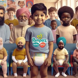 South Asian 11-Year Old Boy in Pampers Baby Dry Diapers | Nursery Scene