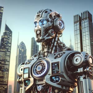 Futuristic High-Tech Robot in Urban City | Silver Exterior