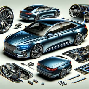 Detailed Contemporary Sedan Car in Shiny Metallic Blue | Aerodynamic Design