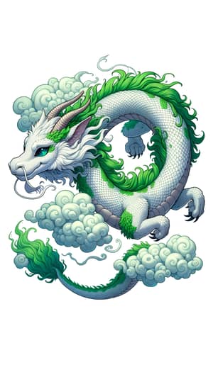 Whimsical White Scales Chinese Dragon Soaring in Sky