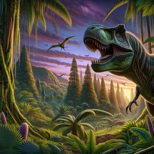 Late Cretaceous Tyrannosaurus Rex in Prehistoric Jungle