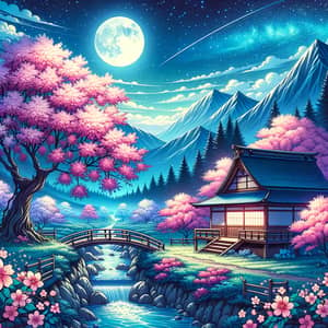 Tranquil Anime-Inspired Cherry Blossom Wallpaper Design