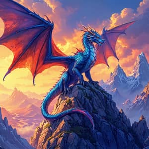 Majestic Dragon Perched on Mountain Peak | Fantasy Art