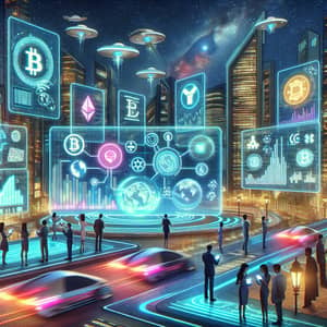Futuristic Digital Currency Scene in Tech-forward City