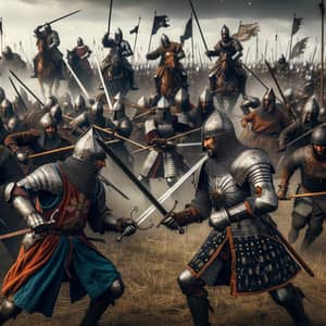 Intense Medieval Battle Scene with Diverse Warriors