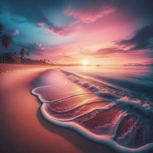 Tranquil Sunset Beach View | Calm Pink and Orange Hues