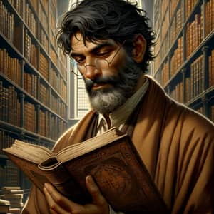 Enigmatic Scholar: Middle-Aged South Asian Book Character
