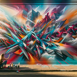 Vibrant Street Mural: Urban Graffiti Art in Bold Colors