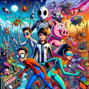 Spiderverse Art: Cartoonish Characters from Different Dimensions
