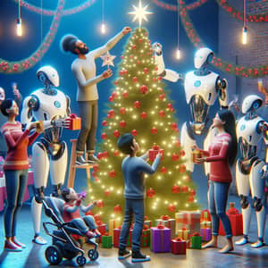 Christmas Celebration in 2050: Humans and Robots Uniting in Festivities