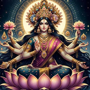 Respectful Illustration of Hindu Goddess in Traditional Sari