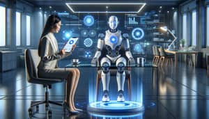 Futuristic AI Performance Review in Technologically Advanced Office
